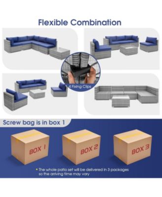 6 Piece Patio Conversation Sofa Set with Tempered Glass Coffee Table