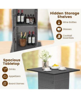 5 Pieces Outdoor Wicker Bar Table Set with Hidden Storage Shelves