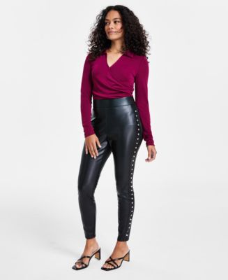 Bar III Petite Studded Faux-Leather Leggings, Created for Macy's