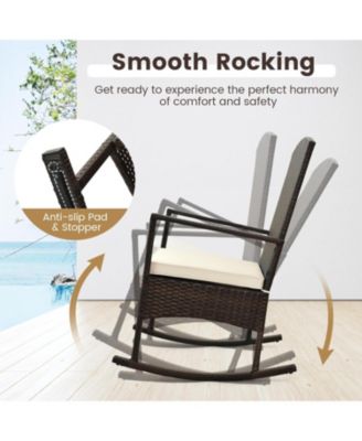 3 Piece Patio Rocking Set Wicker Rocking Chairs with 2-Tier Coffee Table