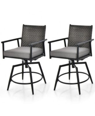 360 Degree Swivel Bar Stool Set of 2 with Metal Frame and PE Rattan Backrest