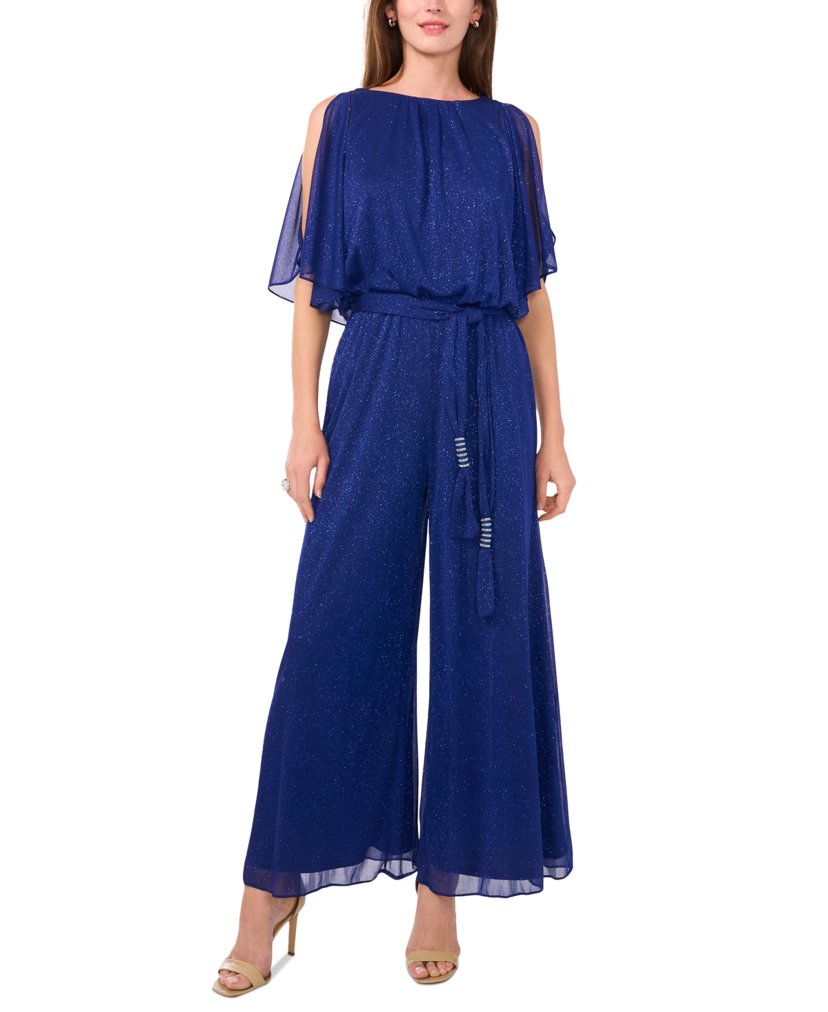 Women's Glitter-Chiffon Blouson Wide-Leg Jumpsuit - Charming Royal