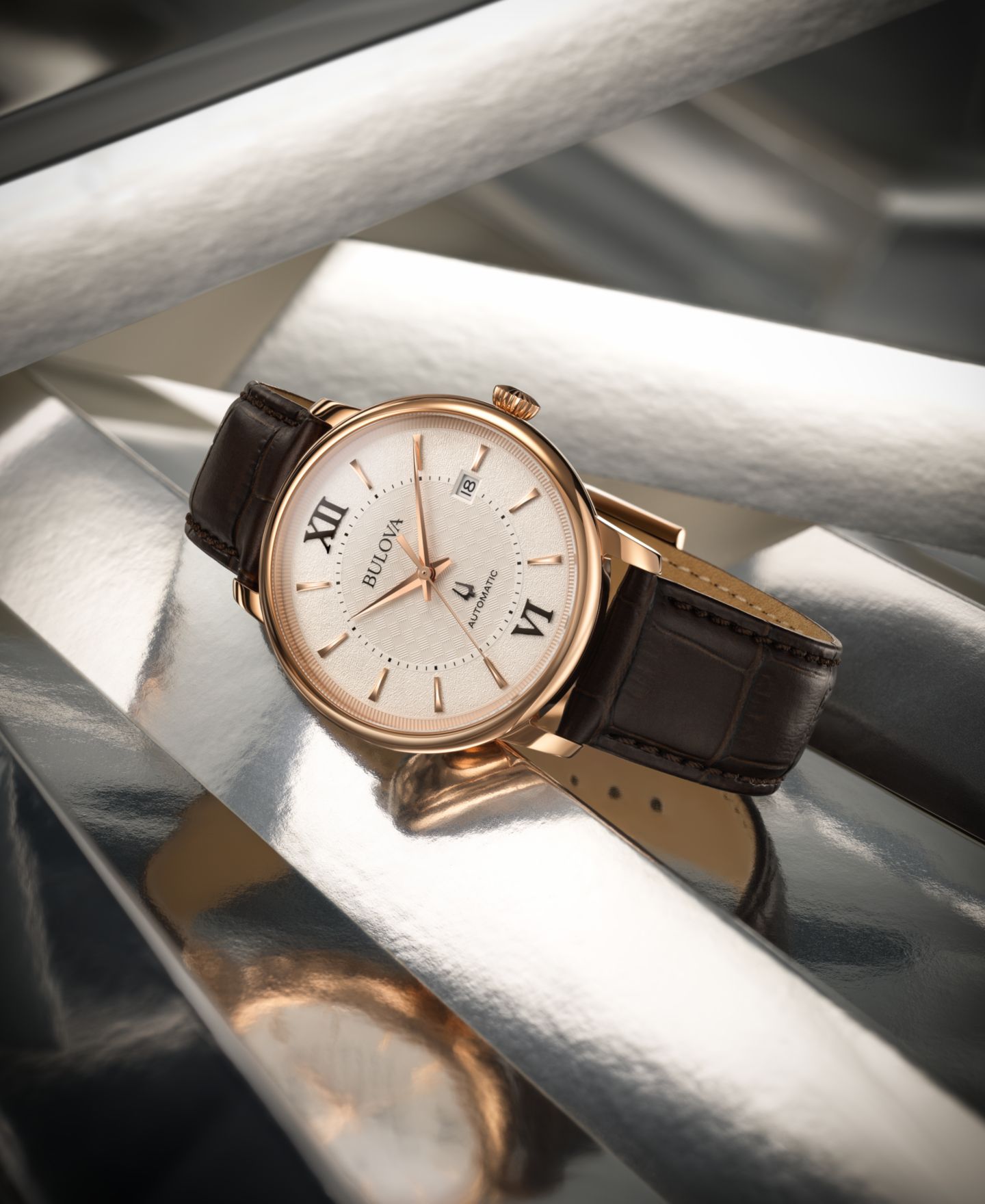 Часы Bulova Unisex Automatic Hudson Brown Leather Strap Watch 39mm — фото 5