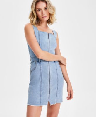 Juniors' Denim Zip-Front Pinafore Dress