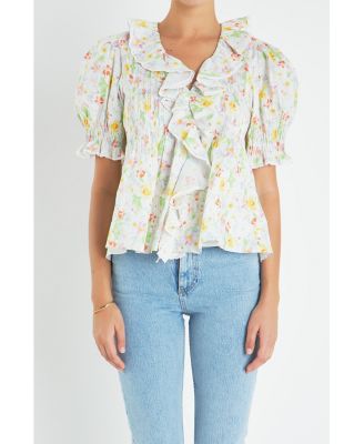 English Factory Women's Abstract Floral Print Ruffle Top - Macy's