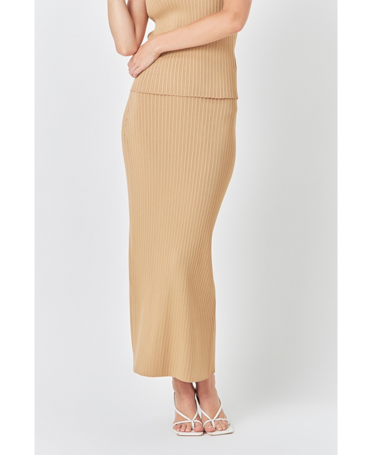 endless rose Women's Ribbed Slit Maxi Skirt