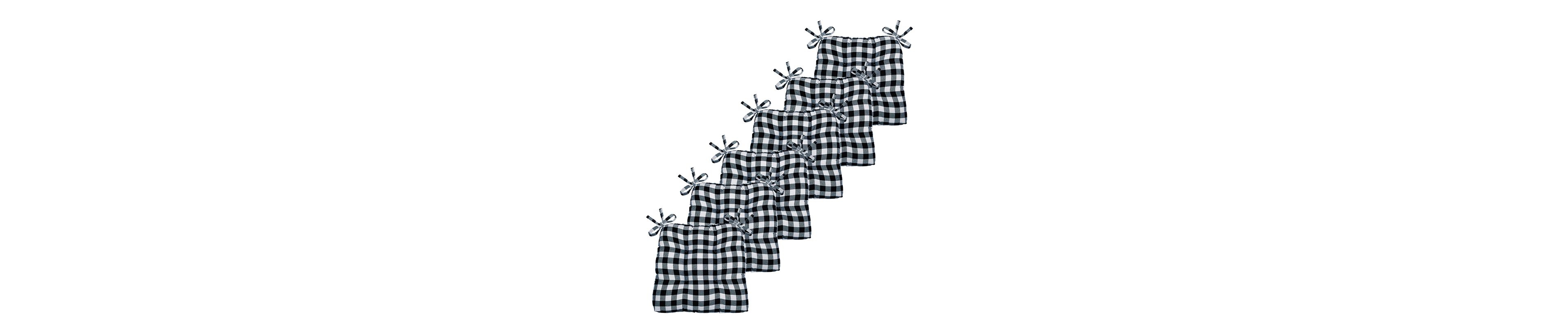 Kate Aurora Country Living Gingham Plaid Checkered Farmhouse Chair Cushion Pads - 6 Piece