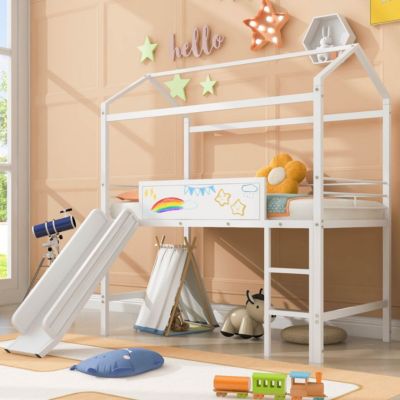 Twin Loft Bed with Slide and Writable Board