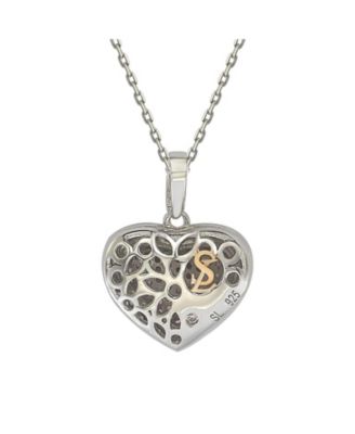 Suzy Levian Sterling Silver Sapphire Pave Puff Heart Pendant Necklace