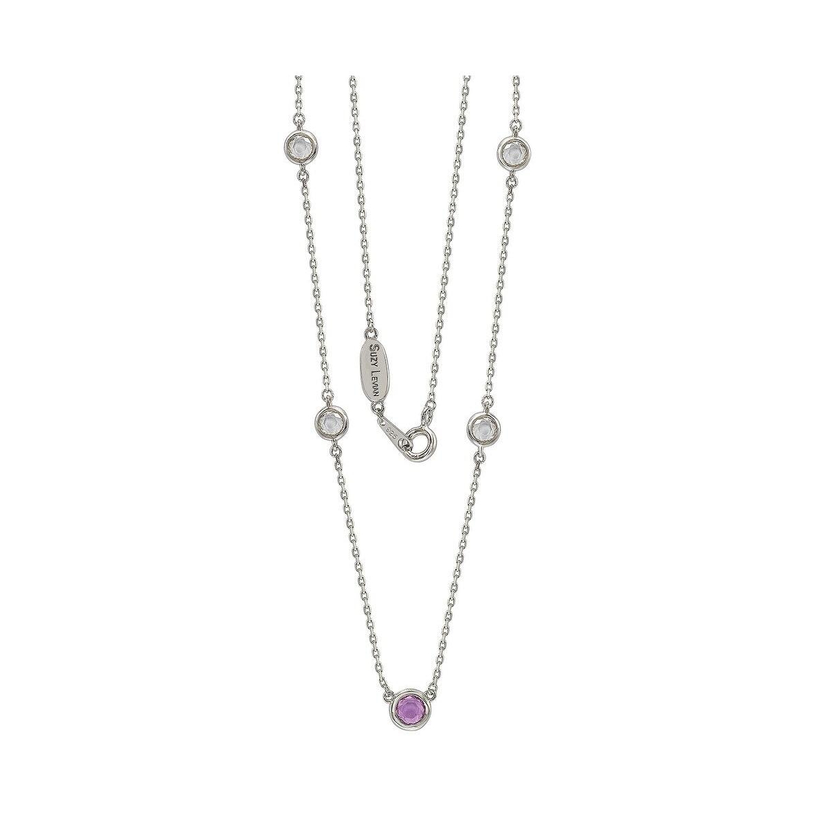 Suzy Levian New YorkSapphire & Lab-Grown White Sapphire 5 Stone Station Necklace in Sterling Silver by Suzy Levian - Pink