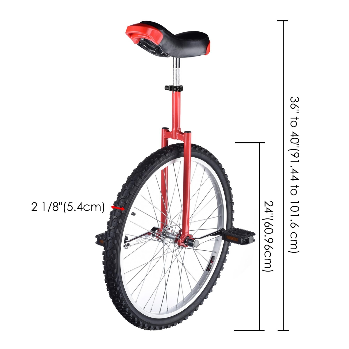 Yescom 24 In Wheel Outdoor Unicycle Adjustable Seat Anti-Skid Pedal Circus Bike for Adults Teenagers Kids, Red
