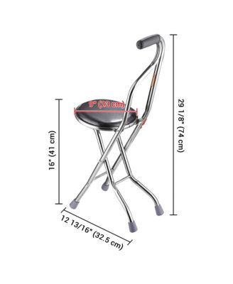 Medical Folding Walking Stick Seat Four Legged Portable Travel Hiking Cane Chair Stool