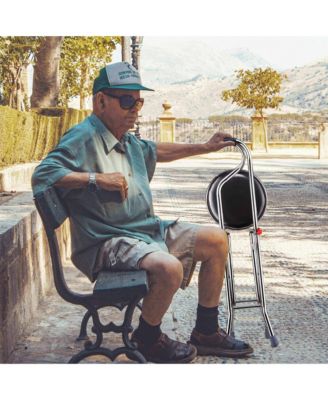 Medical Folding Walking Stick Seat Four Legged Portable Travel Hiking Cane Chair Stool