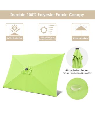 10x6.5FT Rectangle Outdoor Solar LED Patio Umbrella with Crank Tilt for Table Market Yard Deck Pool Party Green