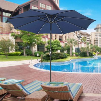 9ft Solar Power LED Patio Umbrella Outdoor Yard Parasol Sunshade Tilt with Crank