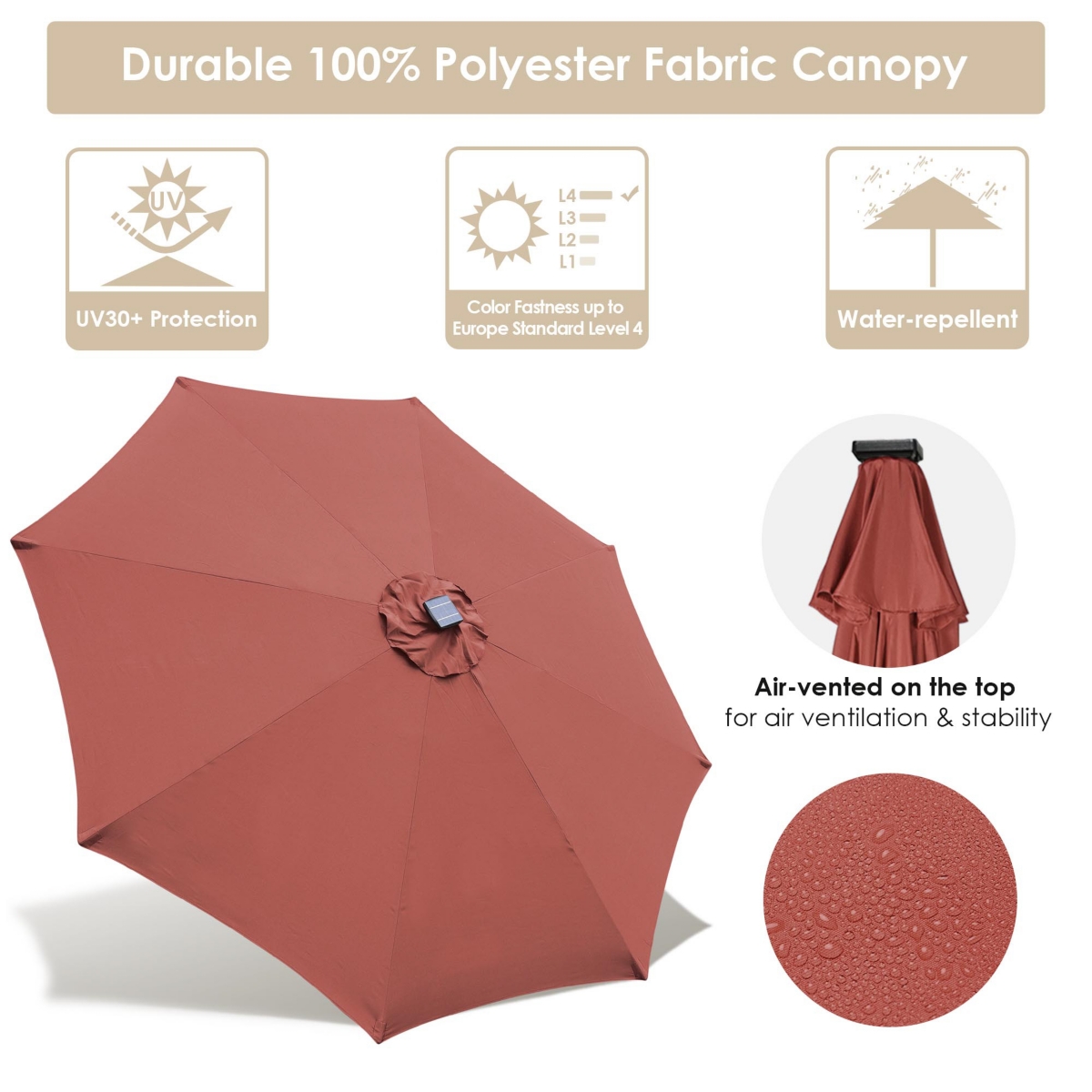 Yescom Ft Solar Powered Patio Umbrella with Tilt and Crank Outdoor Garden Backyard