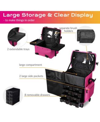 Deep Pink 2in1 Rolling Makeup Case Soft Sided Cosmetic Organizer 1680D