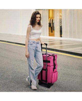 Deep Pink 2in1 Rolling Makeup Case Soft Sided Cosmetic Organizer 1680D