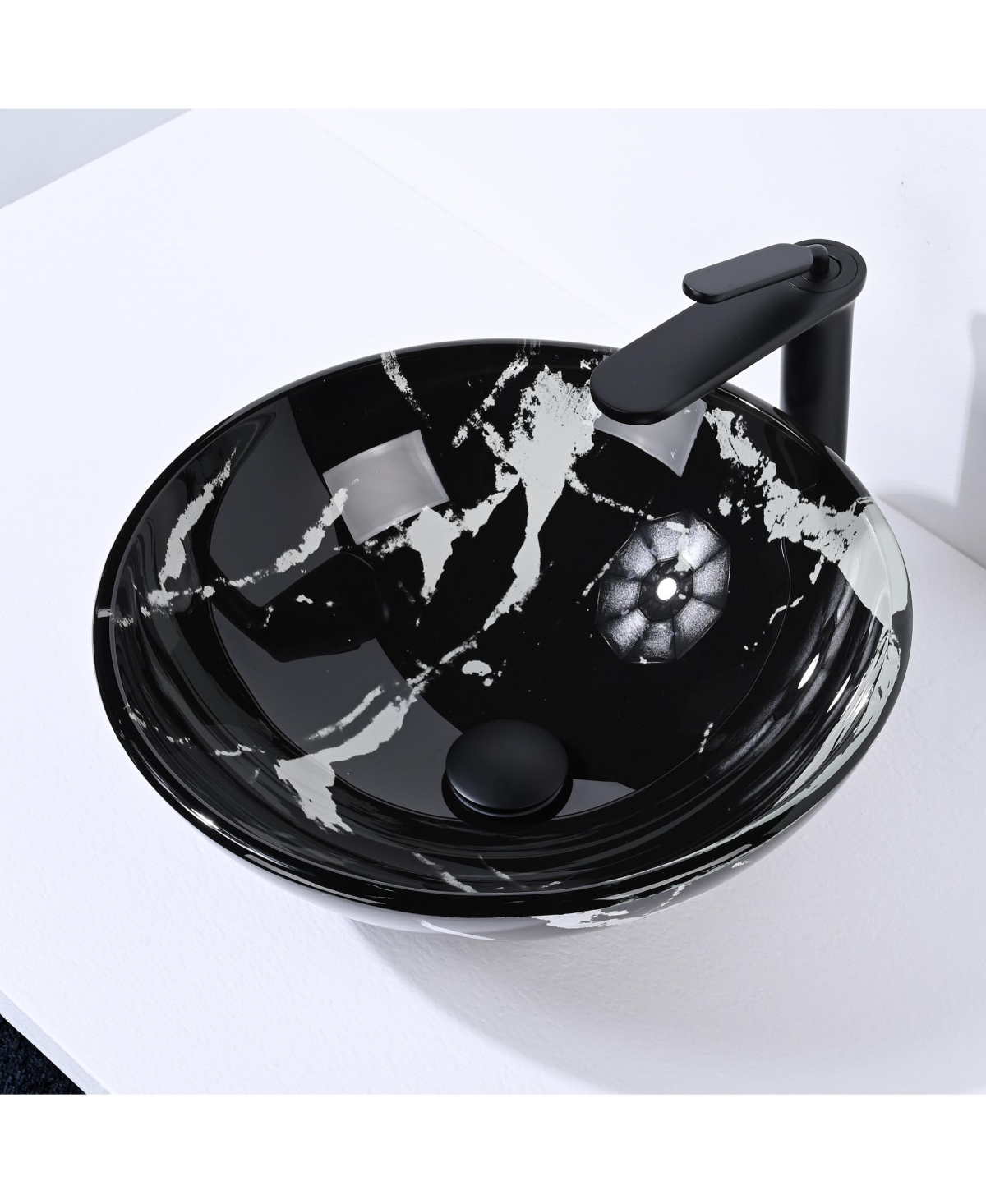 Aquaterior Bathroom Round Tempered Glass Vessel Sink w/ Single-Hole Faucet Drain