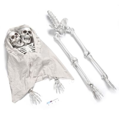 2 Pack 65" Two Headed Skeleton Bone Life Size Posable Prop Halloween Decoration