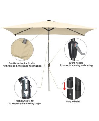 10x6.5FT Rectangle Outdoor Solar LED Patio Umbrella with Crank Tilt for Table Market Yard Deck Pool Party Navy