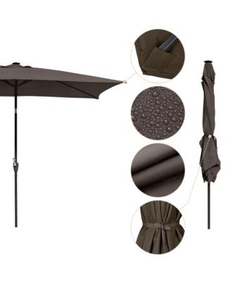 10x6.5FT Brown Rectangle Solar LED Patio Umbrella with Crank Tilt for Outdoor Table, Yard, Deck & Pool Use