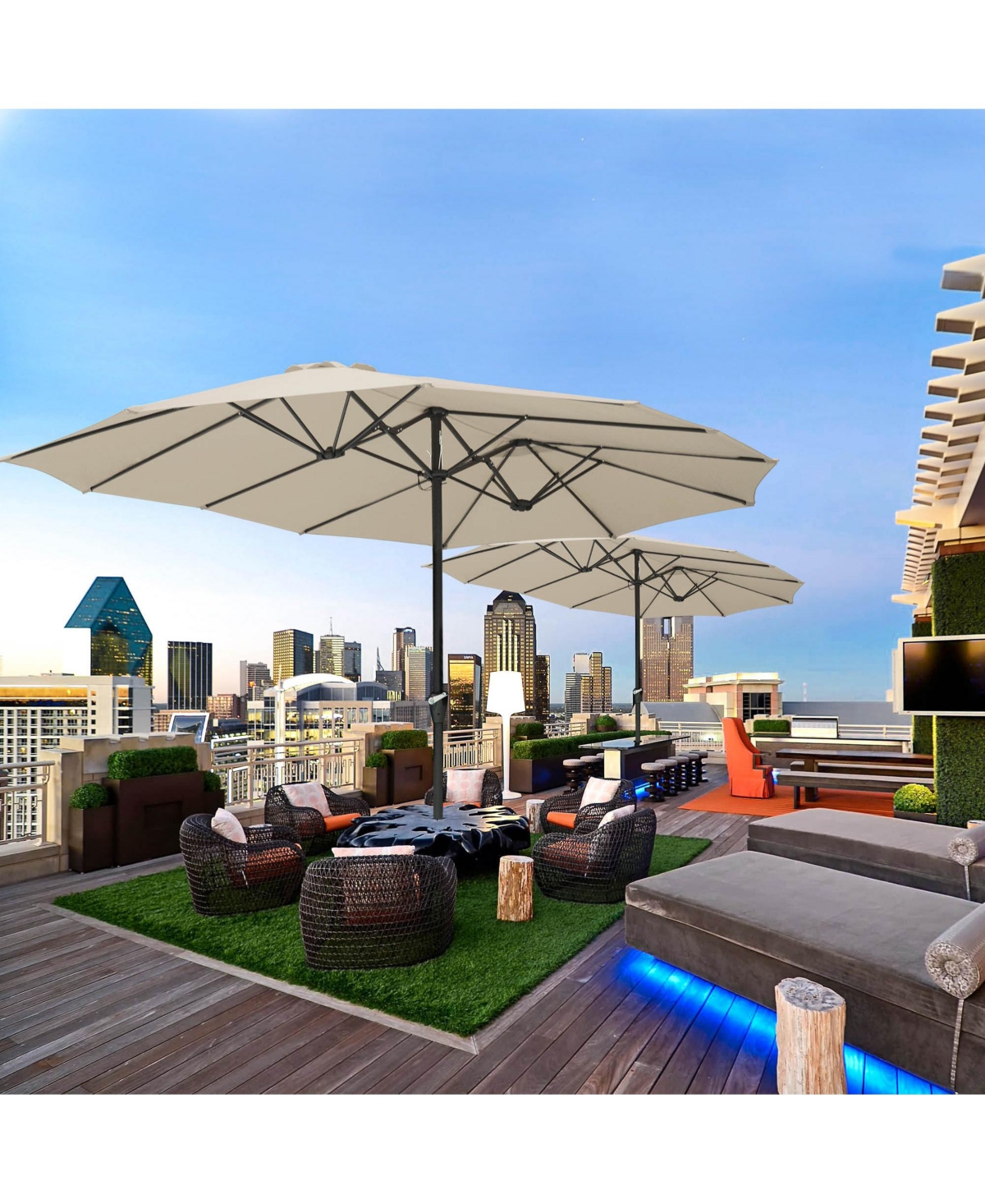 Yescom 14' Double-sided Patio Umbrella Sun Shade Fade Resistant Crank Outdoor Garden Market Sand