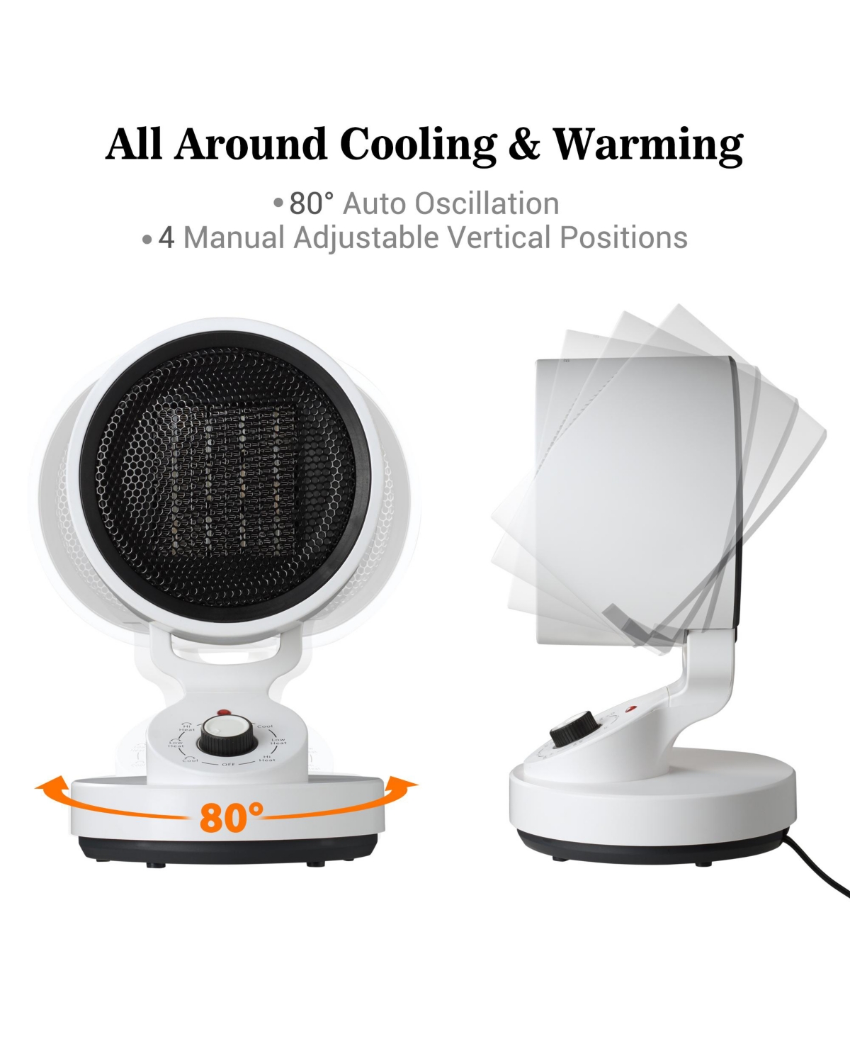 2 Pack 1500W Ptc Oscillating Ceramic Heater Fan Warm & Cool Overheat Protection