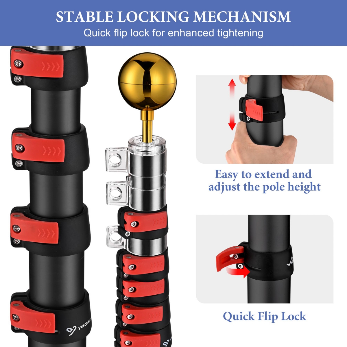 Yescom 30 Ft Telescopic Aluminum Flag Pole Kit with 111 Led Solar Light Us Flag Garden