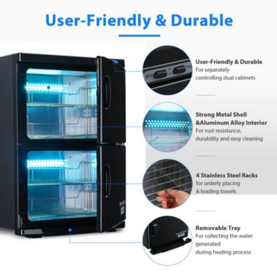46L 2in1 Dual Cabinet Towel Warmer UV Sterilizer with 4 Racks for Salon Hotel