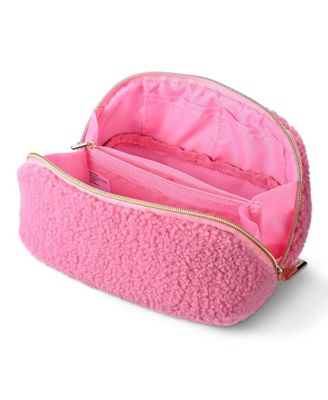 Plush Makeup Bag Open Flat Travel Toiletry Accessories Case Organizer