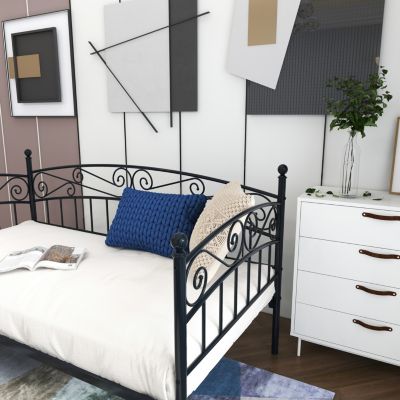 Metal Daybed Frame Multifunctional Mattress Foundation/Bed Sofa With Headboard, Twin, Black