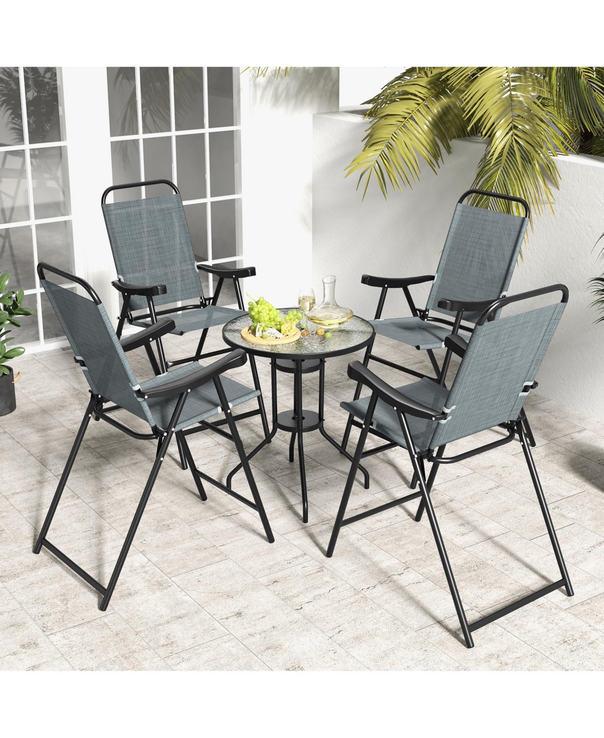Slickblue Patio Folding Bar Stool Set of 4 with Metal Frame and Footrest