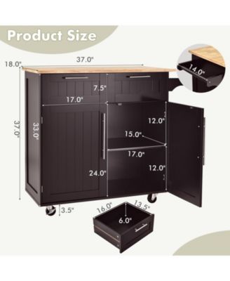 Heavy Duty Rolling Kitchen Cart with Tower Holder and Drawer-Brown