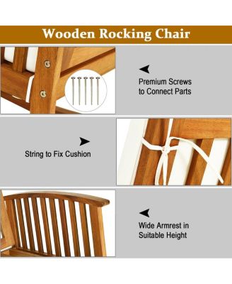 Outdoor Acacia Wood Rocking Chair with Detachable Washable Cushions