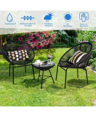 3PCS Patio Acapulco Furniture Bistro Set with GlassTable-Black