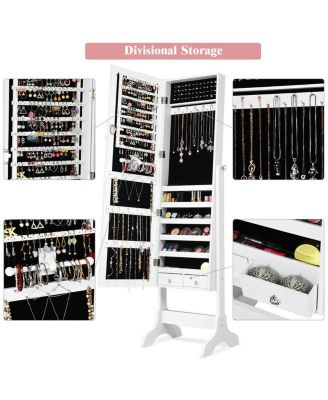 Lockable Mirrored Jewelry Cabinet Armoire Storage Organizer Box