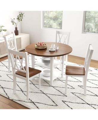 Set of 4 Wooden Farmhouse Kitchen Chairs with Rubber Wood Seat