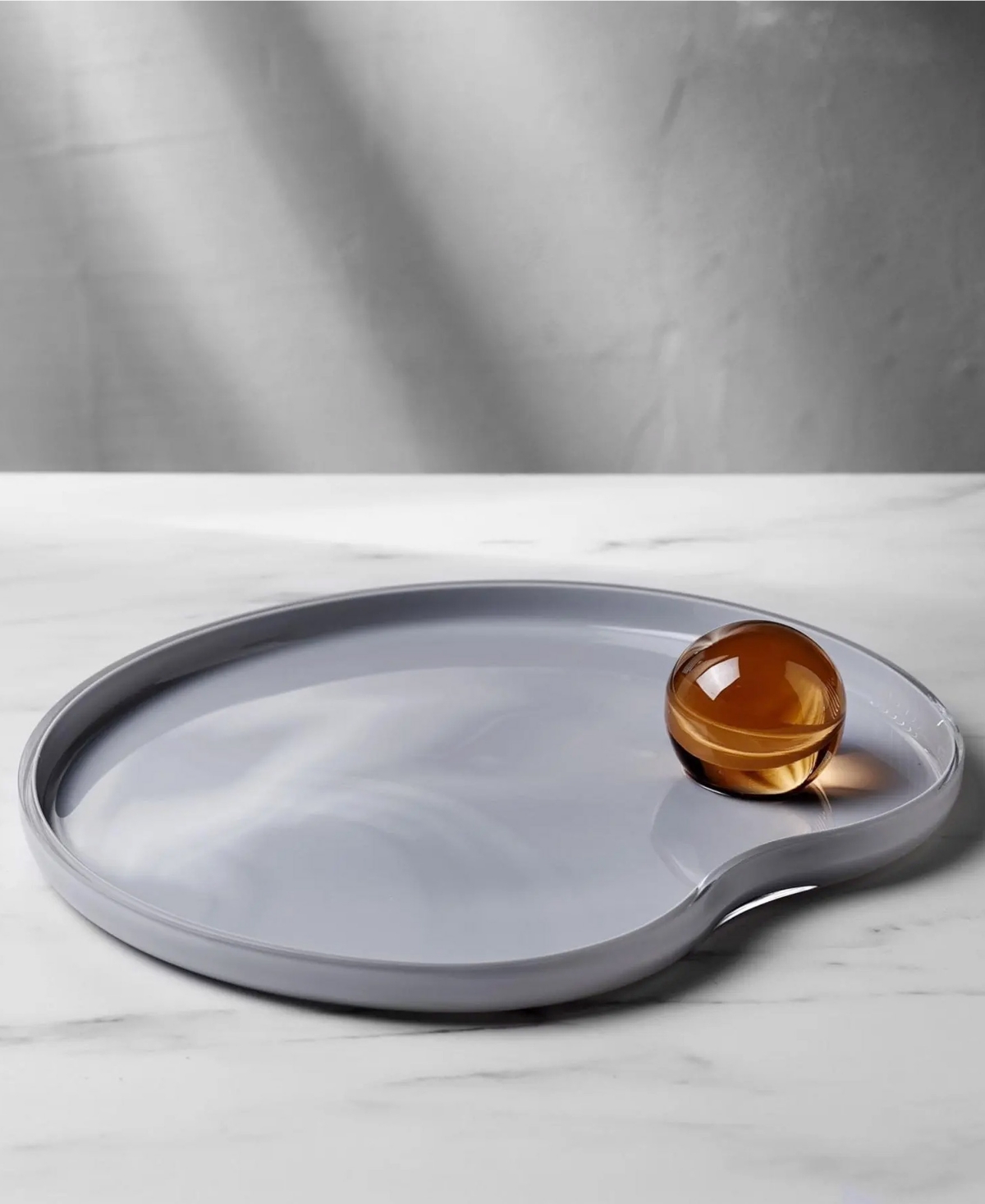 Nude Glass Juno Serving Plate In Opal Grey Top Appricot Bottom