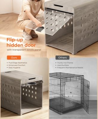 Dog Crate End Table with Charging Station, Furniture Style Pet Crate Nightstand for Medium to Large Dogs