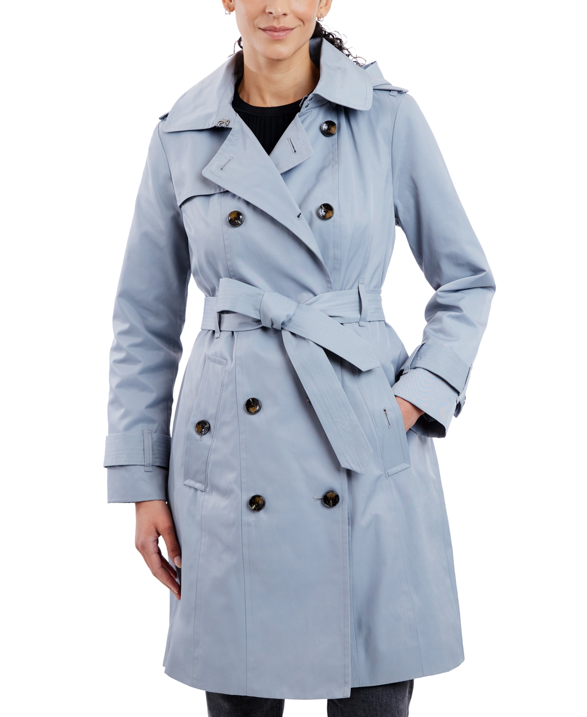 Women's Double-Breasted Hooded Trench Coat, Created for Macy's - Koala Grey