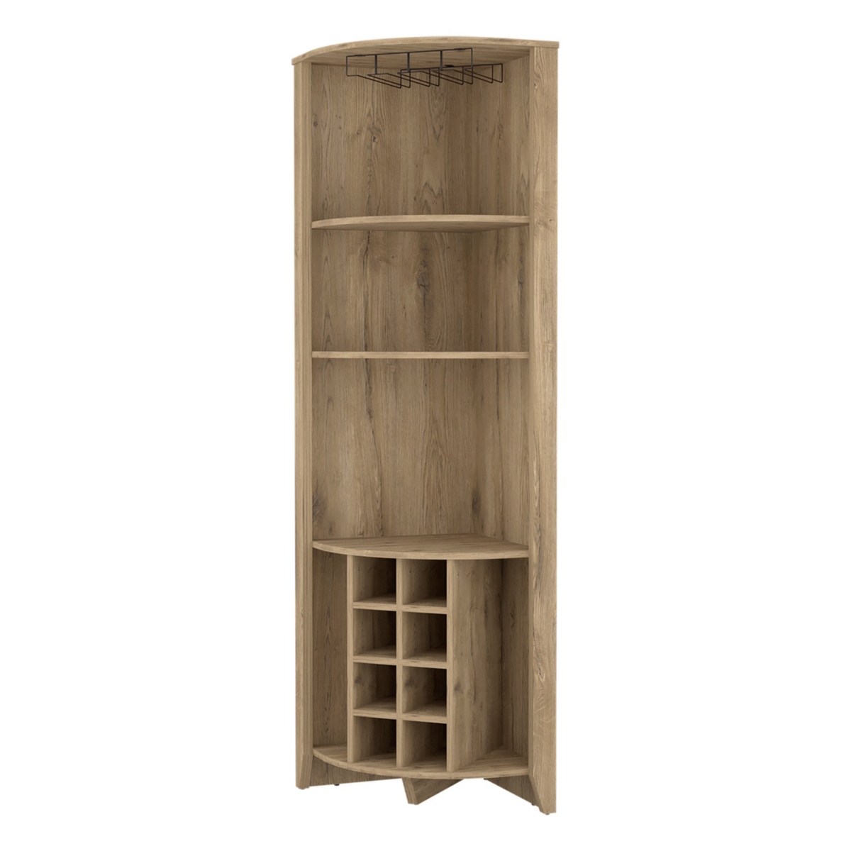 Fm Furniture Bouvet Corner Bar Cabinet, Three Shelves, Eight Built-in Wine Rack, Two Side Shelves