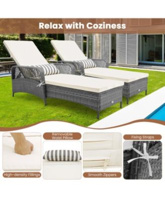 Outdoor Chaise Lounge Chair Recliner with 6-Level Backrest Cushion and Pillow