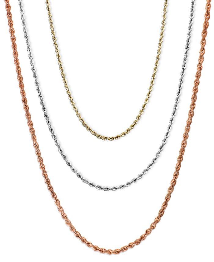 16-20" Rope Chain Necklaces (1mm) in 14k Gold, White Gold or Rose Gold