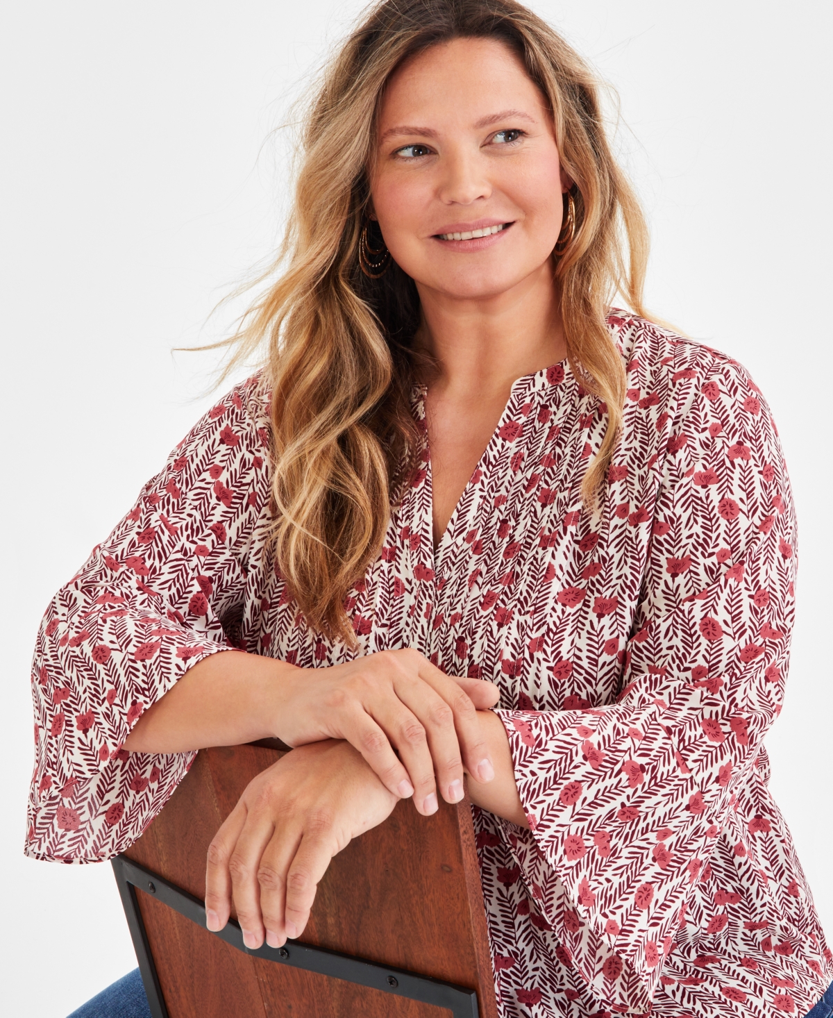 Style & Co Plus Size 3/4-Sleeve Pintuck Top, Created for Macy's