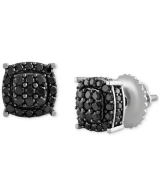 Men's Black Diamond Halo Cluster Screw Back Stud Earrings (1 ct. t.w.)