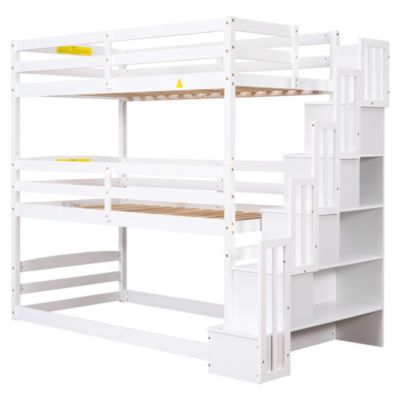 Streamdale Twin Size Triple Bunk Bed With Storage Staircase, Separate Design