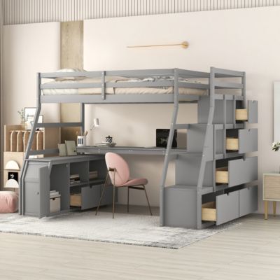 Streamdale Twin Size Loft Bed With With 7 Drawers 2 Shelves And Desk