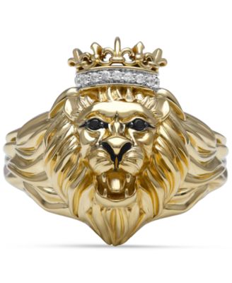 Men's White & Black Diamond Three-Dimensional Lion & Crown King Ring (1/10 ct. t.w.) 
