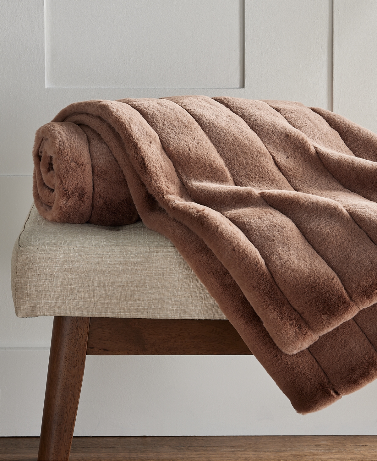 Hotel Collection Channeled Faux Fur Throw, 50